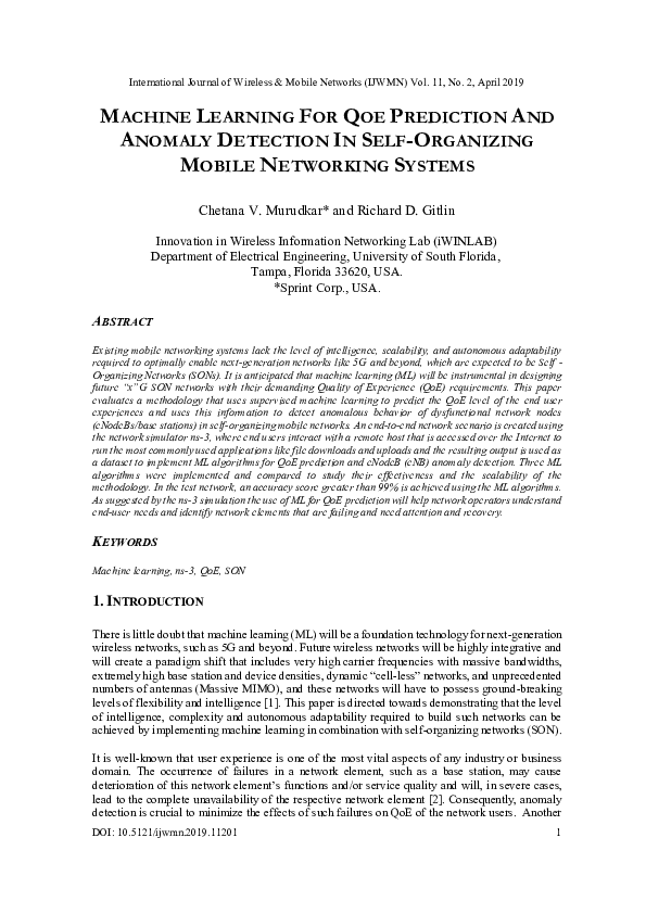 (PDF) Machine Learning for Qoe Prediction and Anomaly Detection in Self ...