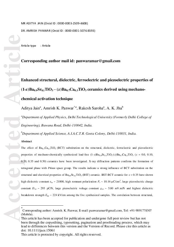 (PDF) Enhanced structural, dielectric, ferroelectric, and piezoelectric ...