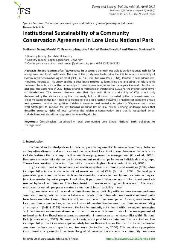 (PDF) Institutional Sustainability of a Community Conservation ...