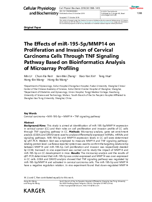 (PDF) The Effects of miR-195-5p/MMP14 on Proliferation and Invasion of ...