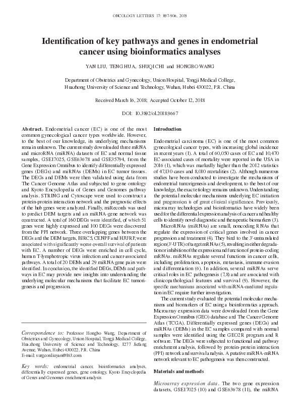 (PDF) Identification of key pathways and genes in endometrial cancer ...