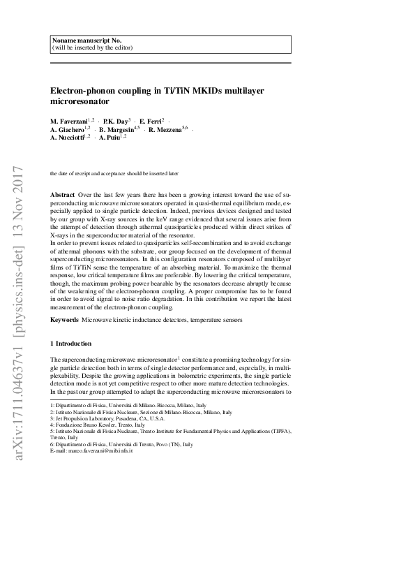 (PDF) Electron–Phonon Coupling in Ti/TiN MKIDs Multilayer Microresonator