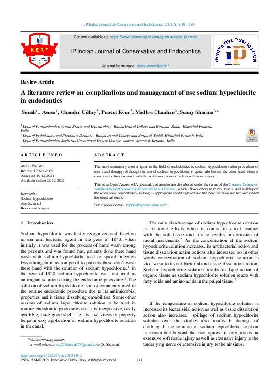 (PDF) A literature review on complications and management of use sodium
