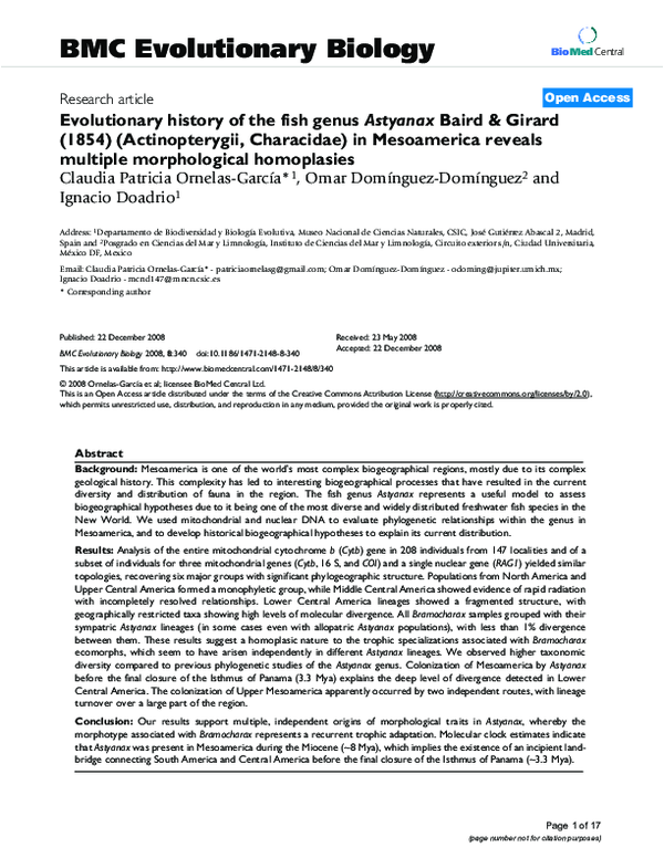 (PDF) Evolutionary history of the fish genus Astyanax Baird & Girard ...