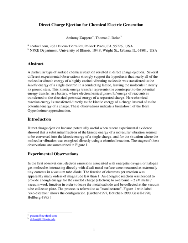 (PDF) Direct charge ejection for chemical electric generation