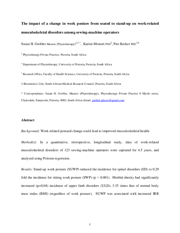 (PDF) The impact of a change in work posture from seated to standup on