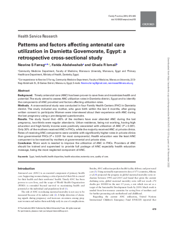 (PDF) Patterns and factors affecting antenatal care utilization in ...