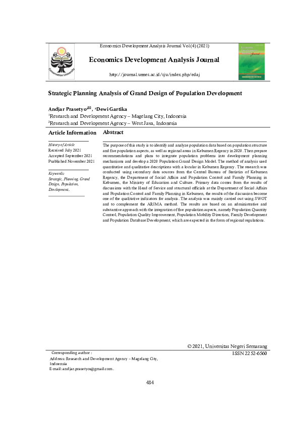 (PDF) Strategic Planning Analysis of Grand Design of Population Development