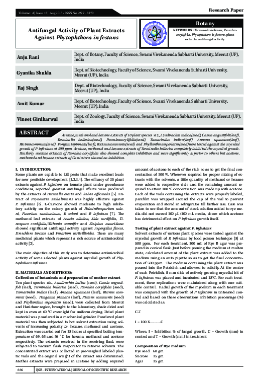 (PDF) Antifungal activity of plant extracts against Phytophthorainfestans