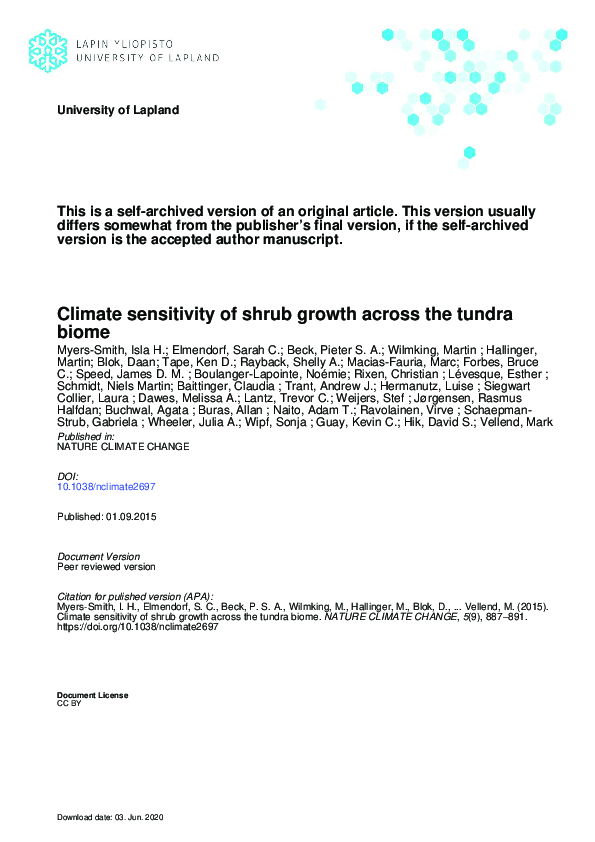 (PDF) Climate sensitivity of shrub growth across the tundra biome