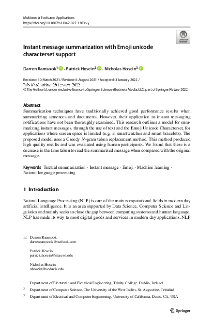(PDF) Instant message summarization with Emoji unicode characterset support