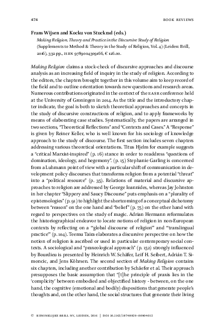 (PDF) Making Religion. Theory and Practice in the Discursive Study of ...