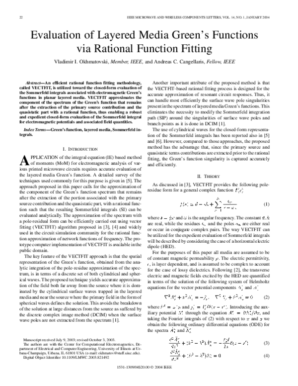 (PDF) Evaluation of layered media Green's functions via rational ...