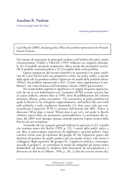(PDF) Carol Bacchi (2009). Analysing policy: What’s the problem ...
