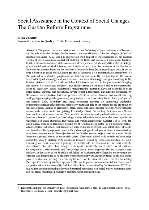 (PDF) Social assistance in the context of social changes. The Gustian ...