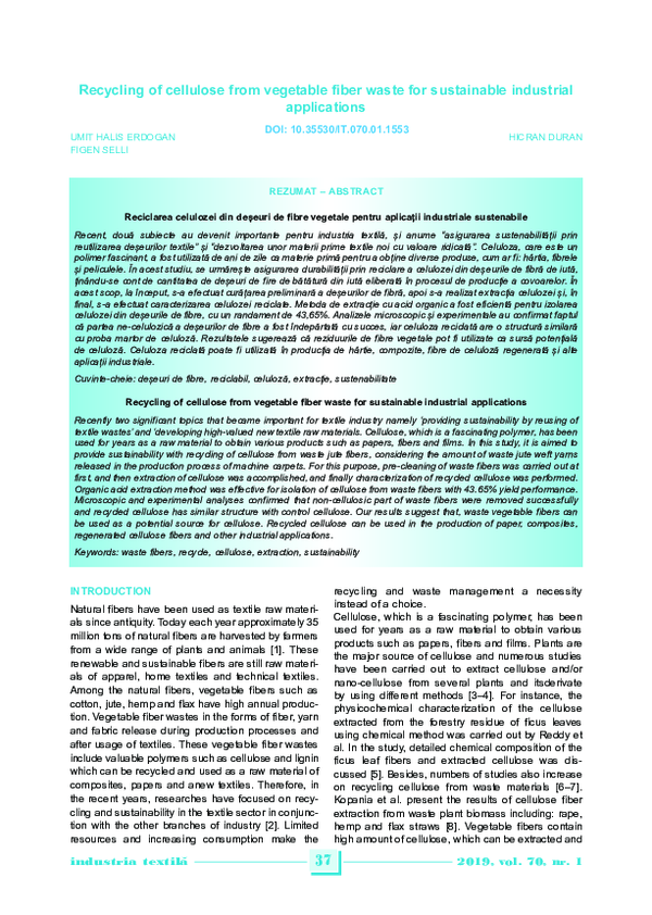 (PDF) Recycling of cellulose from vegetable fiber waste for sustainable ...