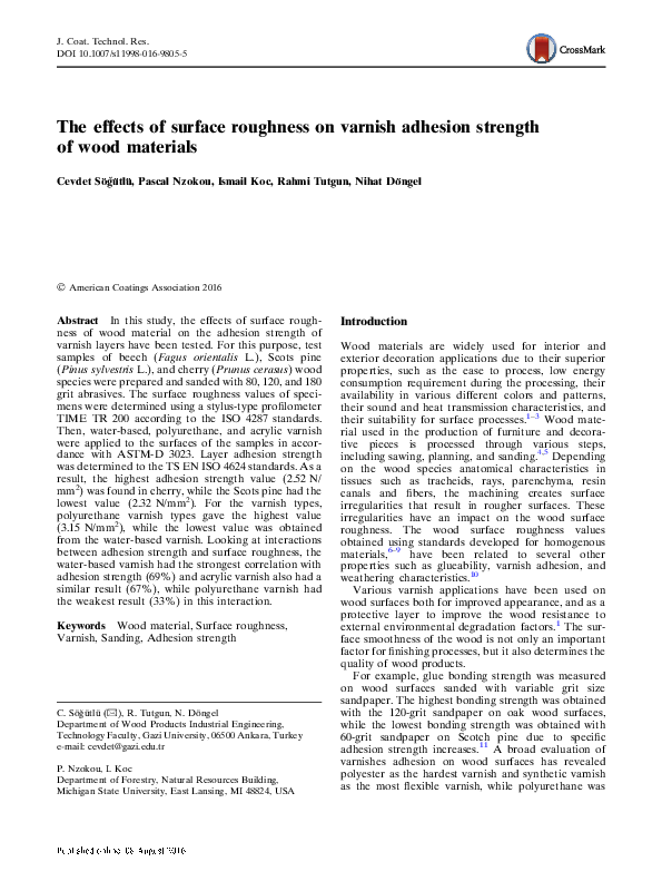 (PDF) The effects of surface roughness on varnish adhesion strength of