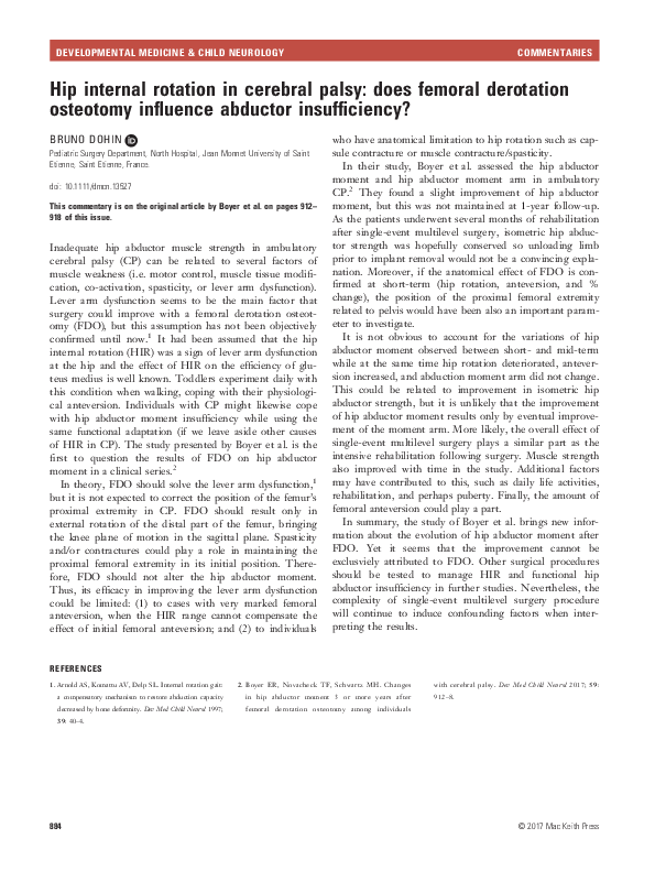 (PDF) Hip internal rotation in cerebral palsy: does femoral derotation ...