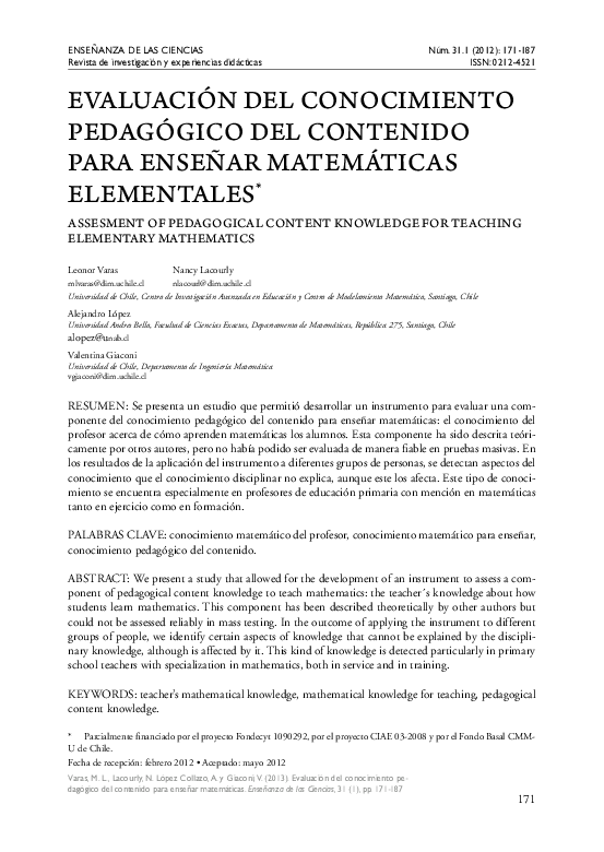 (PDF) Assesment of pedagogical content knowledge for teaching ...