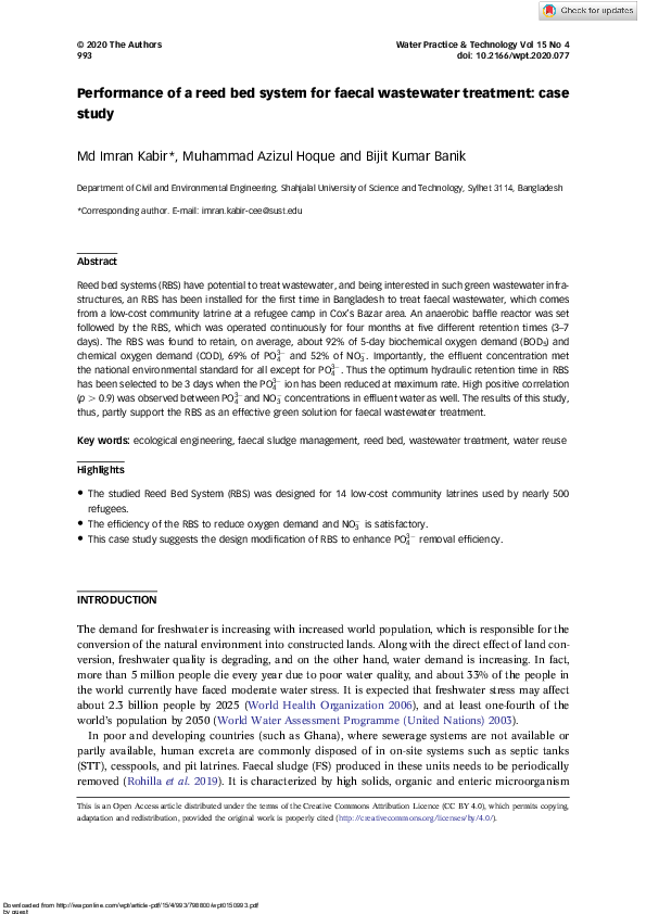 (PDF) Performance of a reed bed system for faecal wastewater treatment ...