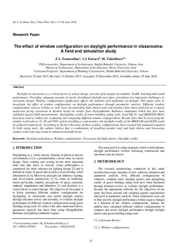 (PDF) The Effect of Window Configuration on Daylight Performance in ...