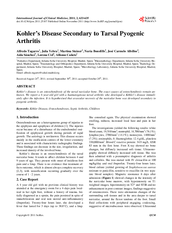 (PDF) Kohler’s Disease Secondary to Tarsal Pyogenic Arthritis