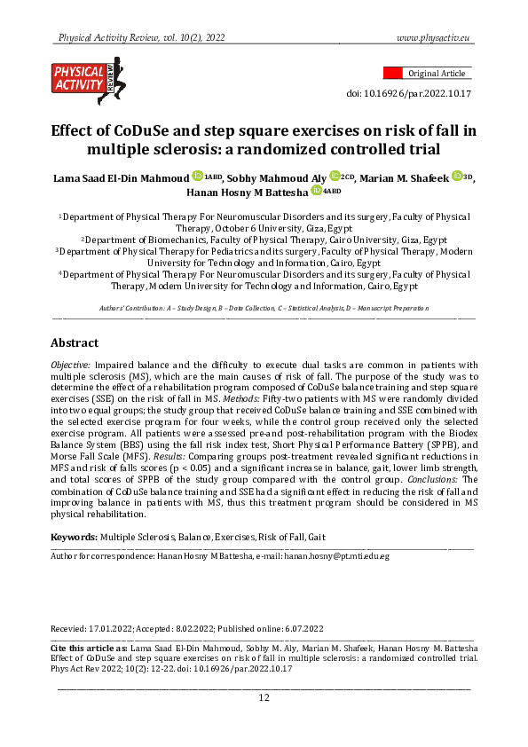 (PDF) Effect of CoDuSe and step square exercises on risk of fall ...