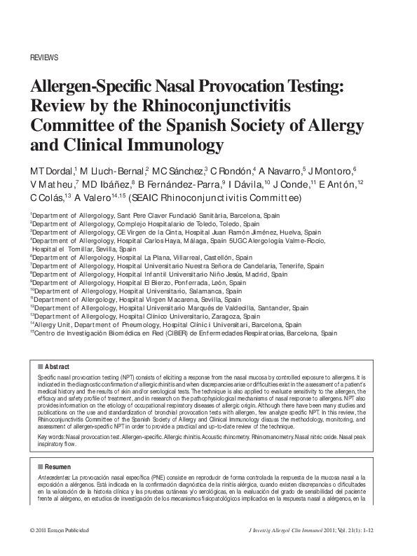 (PDF) Allergen-specific nasal provocation testing: review by the ...