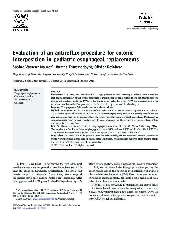 (PDF) Evaluation of an antireflux procedure for colonic interposition ...