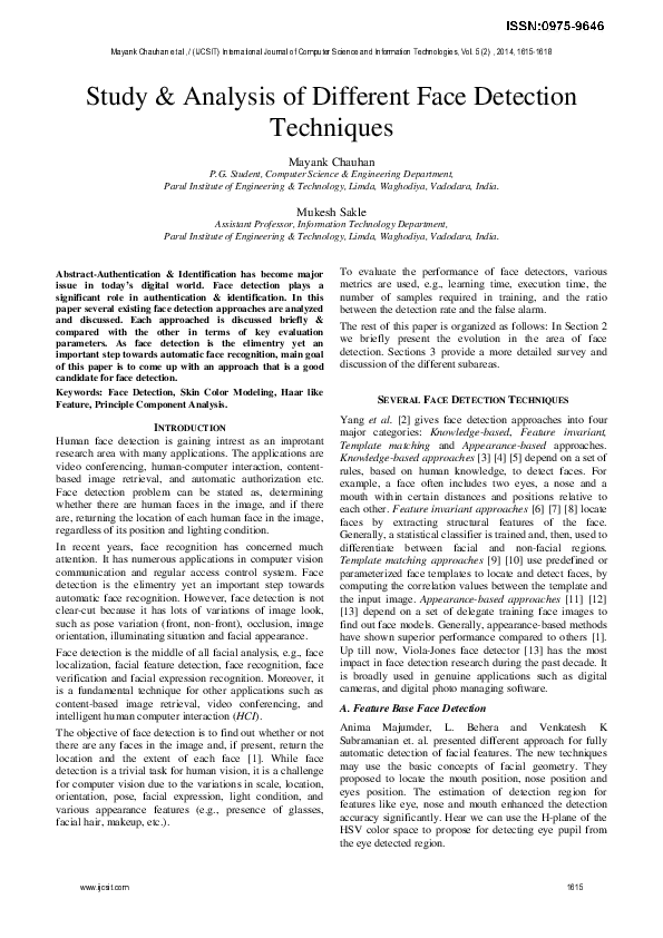 (PDF) Study & Analysis of Different Face Detection Techniques
