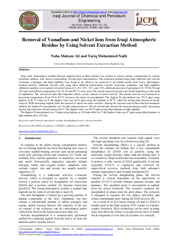 (PDF) Removal of Vanadium and Nickel Ions from Iraqi Atmospheric ...