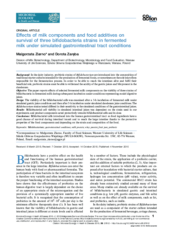 (PDF) Effects of milk components and food additives on survival of ...