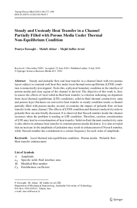 (PDF) Steady and Unsteady Heat Transfer in a Channel Partially Filled ...