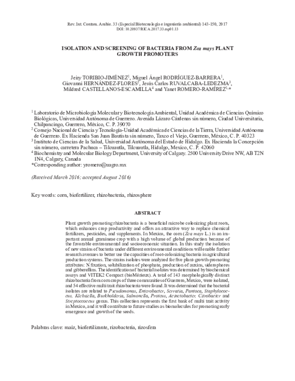 (PDF) ISOLATION AND SCREENING OF BACTERIA FROM Zea mays PLANT GROWTH ...
