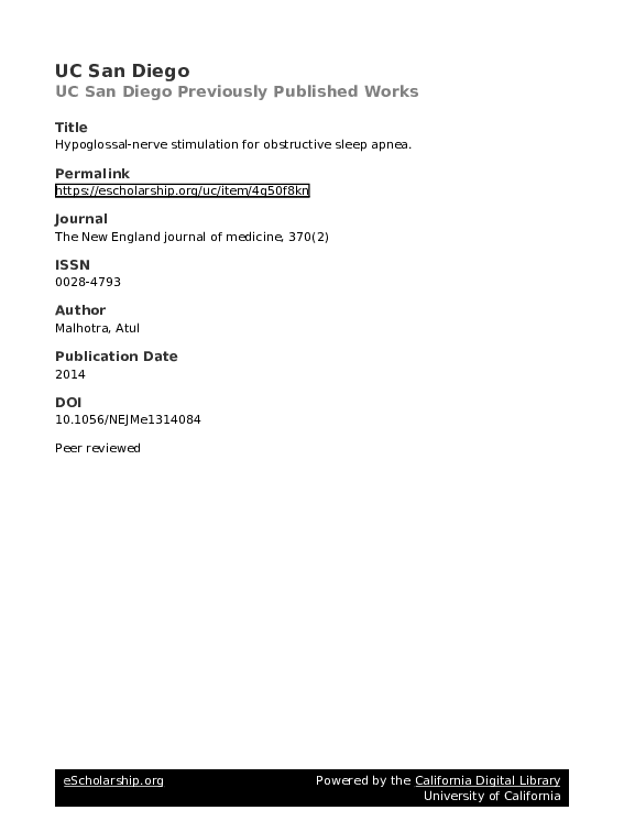 (PDF) Hypoglossal-Nerve Stimulation for Obstructive Sleep Apnea