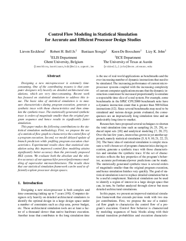 (PDF) Control Flow Modeling in Statistical Simulation for Accurate and ...