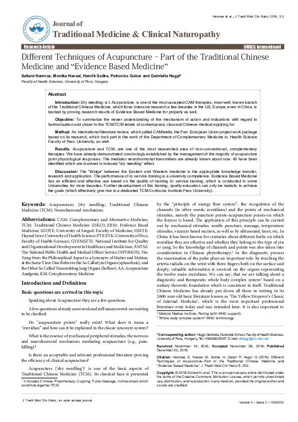 (PDF) Different Techniques of Acupuncture–Part of the Traditional ...