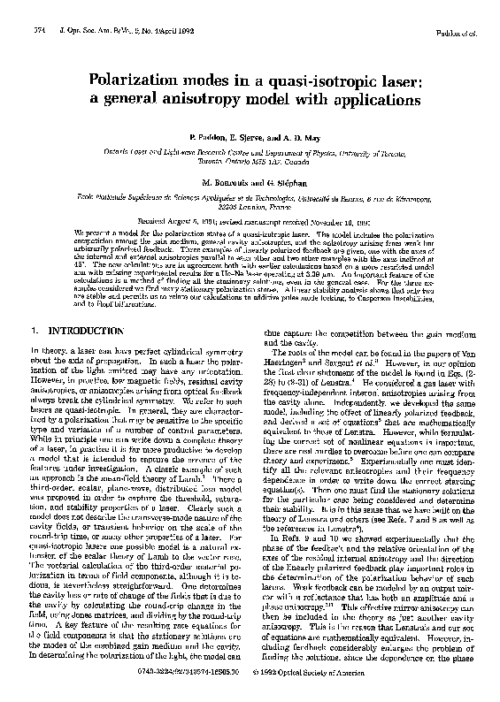(PDF) Polarization modes in a quasi-isotropic laser: a general ...