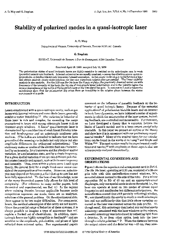 (PDF) Stability of polarized modes in a quasi-isotropic laser