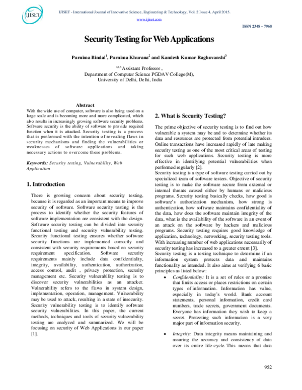 (PDF) Security Testing for Web Applications