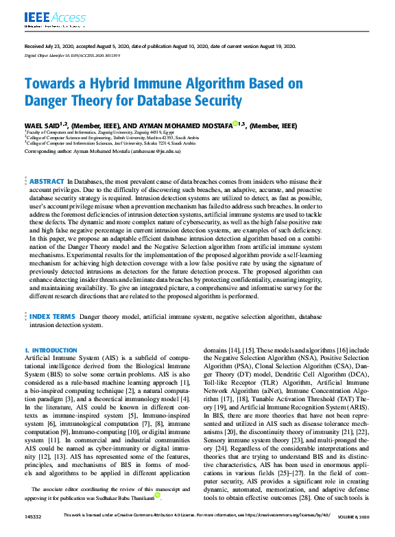 (PDF) Towards a Hybrid Immune Algorithm Based on Danger Theory for ...