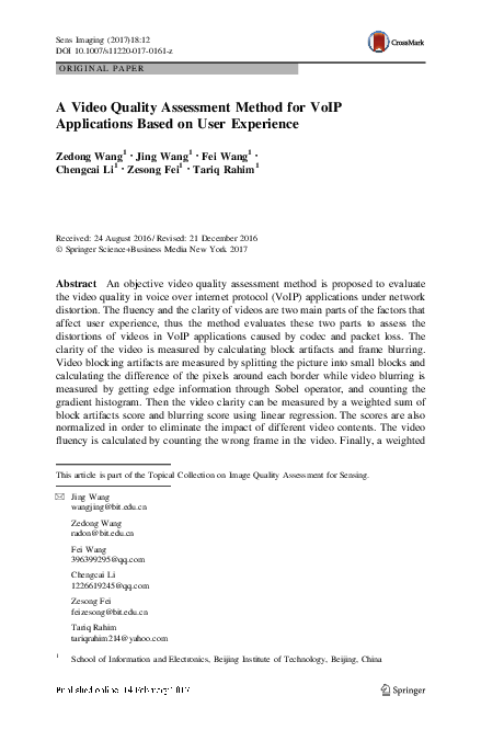 (PDF) A Video Quality Assessment Method for VoIP Applications Based on ...
