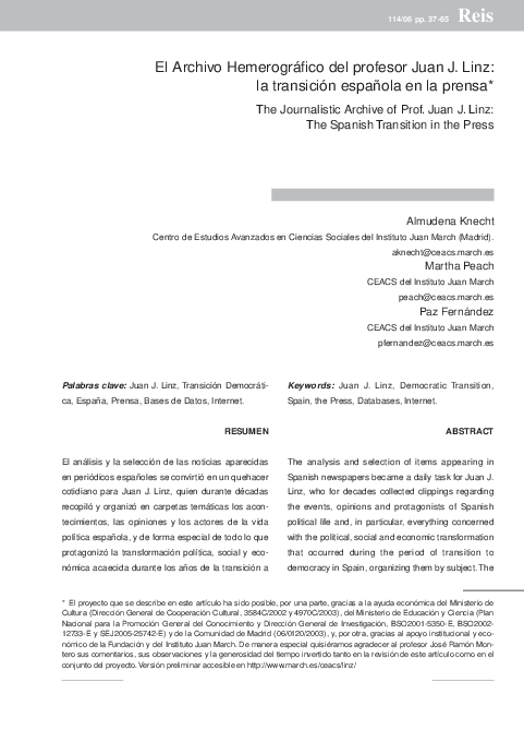 (PDF) El Archivo Hemerográfico del profesor Juan J. Linz: la transición ...