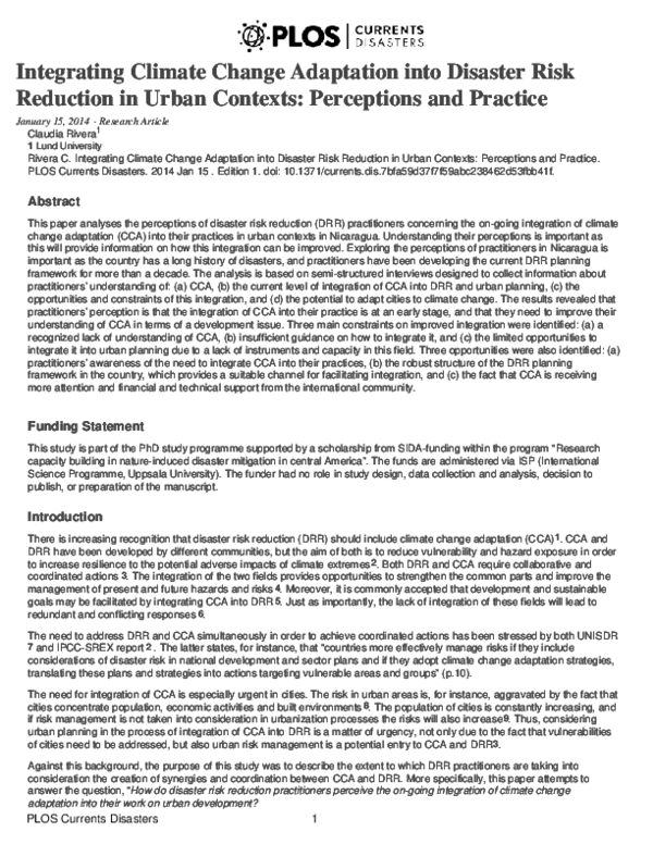 (PDF) Integrating Climate Change Adaptation into Disaster Risk ...