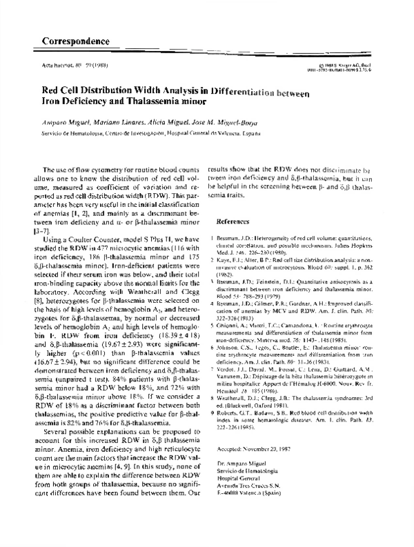 (PDF) Red Cell Distribution Width Analysis in Differentiation between ...