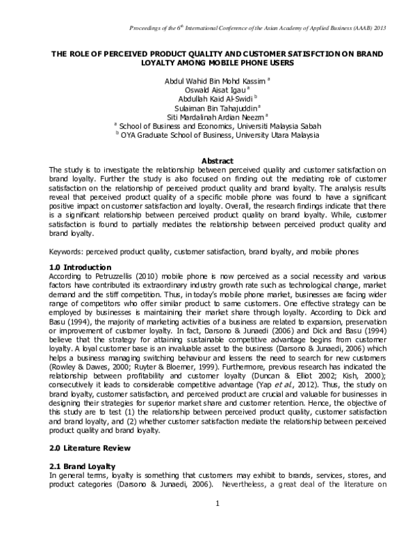 (PDF) The Role of Perceived Product Quality and Customer Satisfction on ...