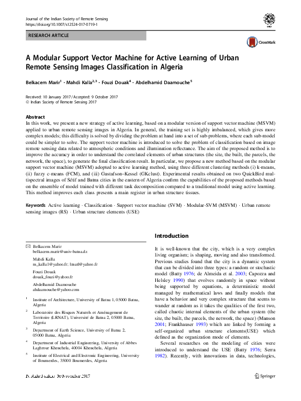 (PDF) A Modular Support Vector Machine for Active Learning of Urban ...