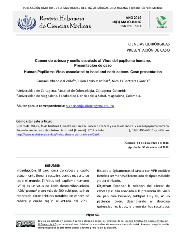 (PDF) Human papilloma virus related to head and neck cancer. A case ...