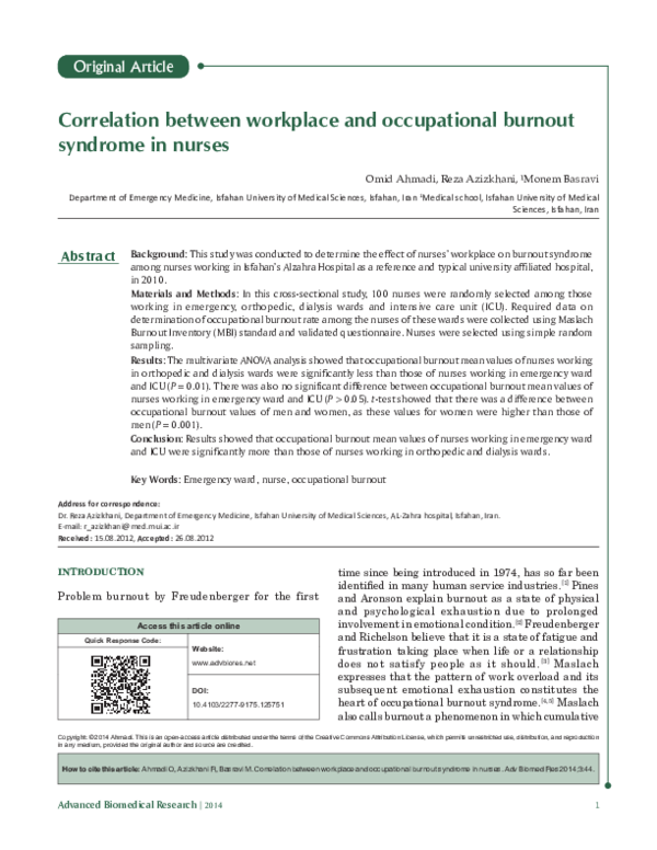 (PDF) Correlation between workplace and occupational burnout syndrome ...