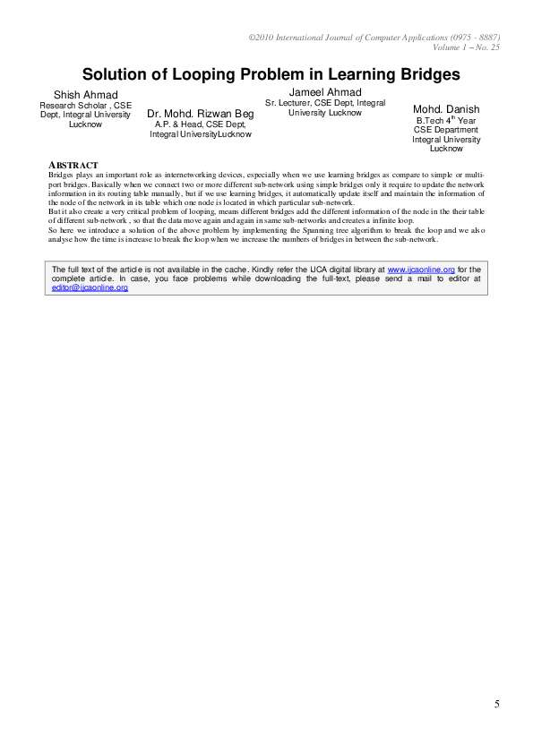 (PDF) Solution of Looping Problem In Learning Bridges
